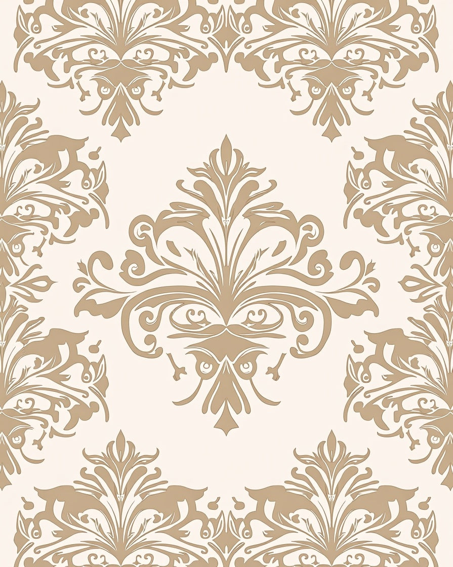 Classic Beige Floral Scroll Pattern Rug