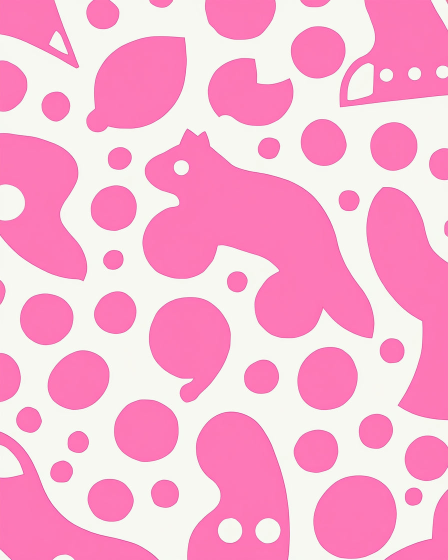 Whimsical Pink Animal Shapes Pattern Rug