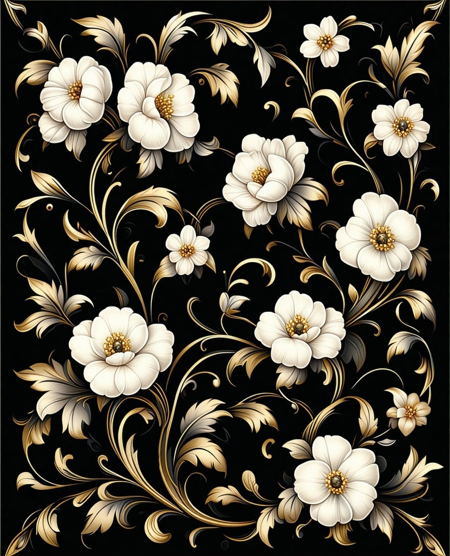 Elegant Floral Accented Black Rug