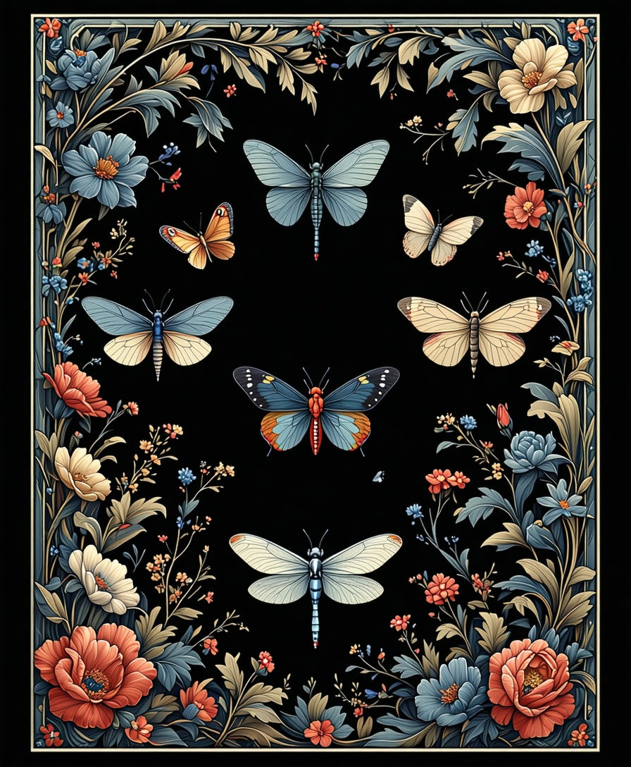 Whimsical Floral Insect Tapestry Pattern Rug