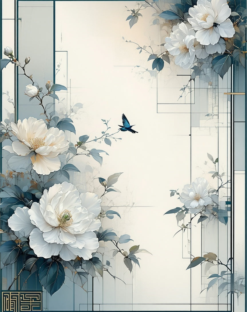 Delicate Floral Bird Garden Design Rug