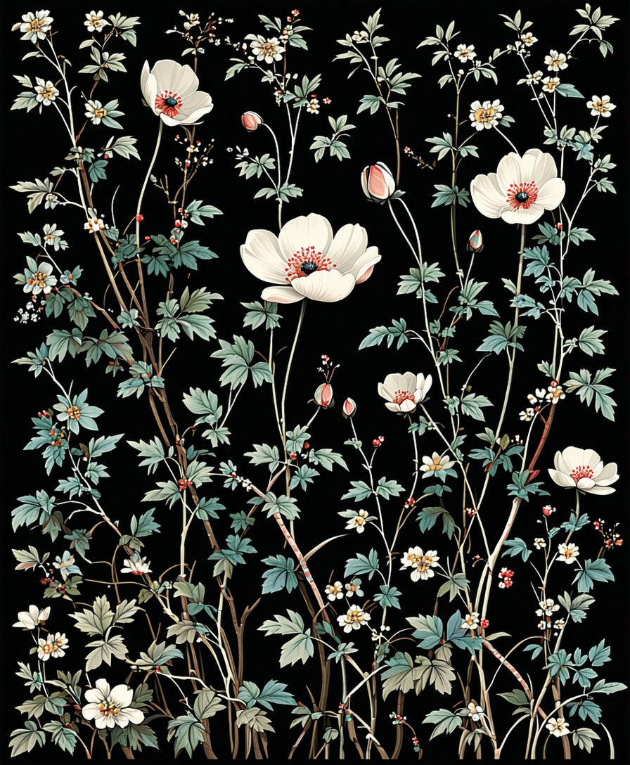 Dark Floral Botanical Elegance Design Rug