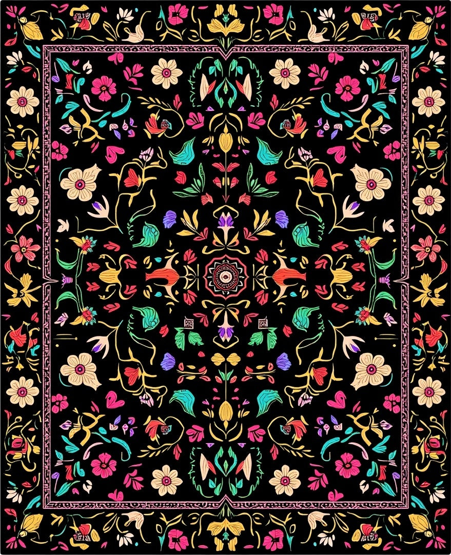 Vibrant Floral Whimsical Tapestry Design Rug