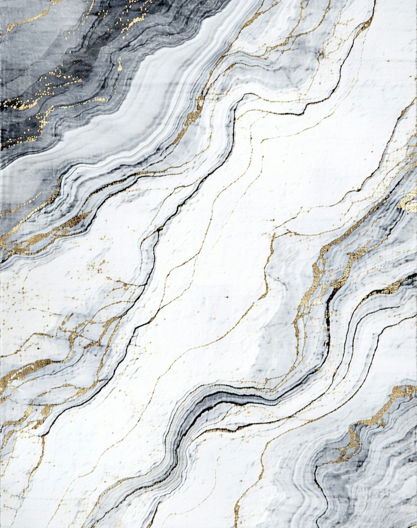 Gold Veined Marble Swirl Art Rug