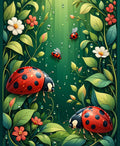 Whimsical Ladybugs Floral Garden Pattern Rug