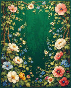 Vintage Floral Garden With Lush Green Background Rug