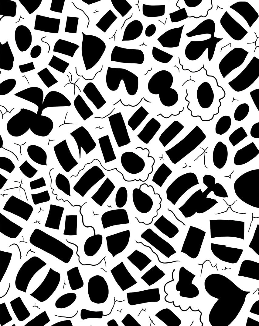 Abstract Black Shapes Organic Pattern Rug