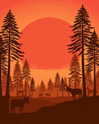 Sunset Deer Forest Silhouette Rug