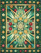 Ornate Emerald Floral Art Nouveau Rug
