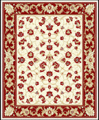 Intricate Floral Red Cream Tile Pattern Rug