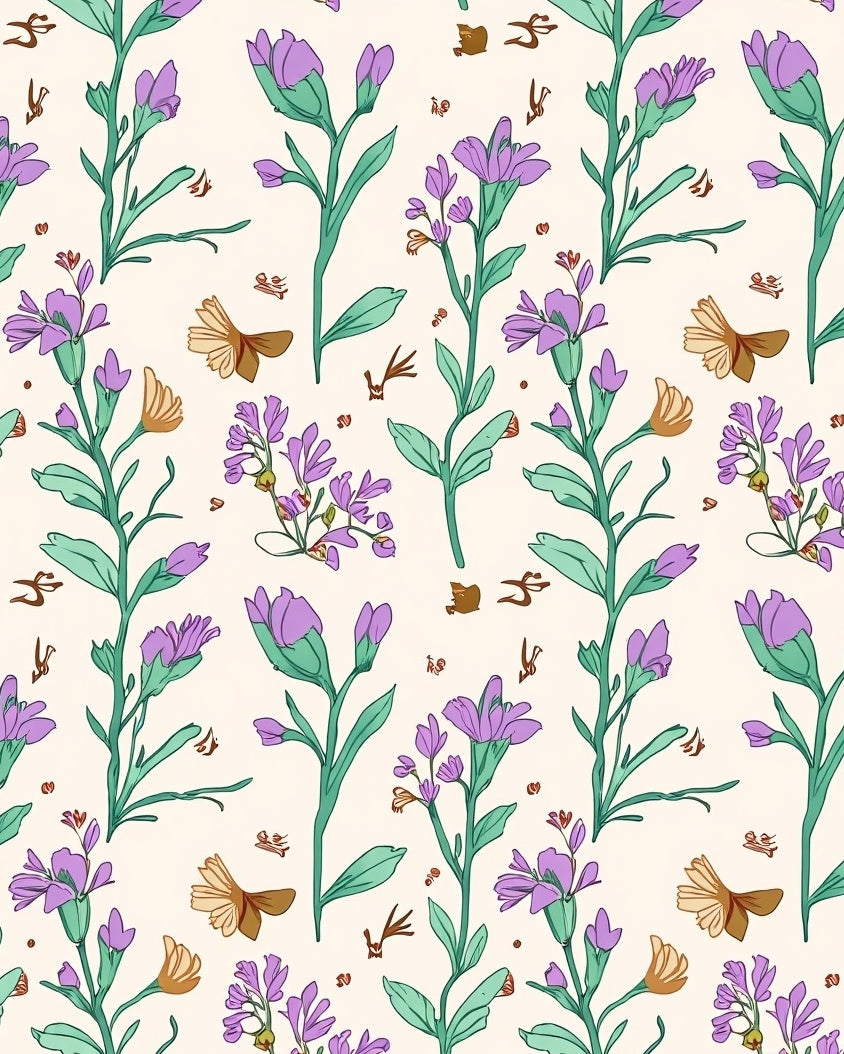 Delicate Floral Butterfly Botanical Pattern Rug