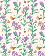 Delicate Floral Butterfly Botanical Pattern Rug