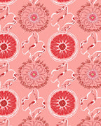 Red Pink Floral Citrus Pattern Rug