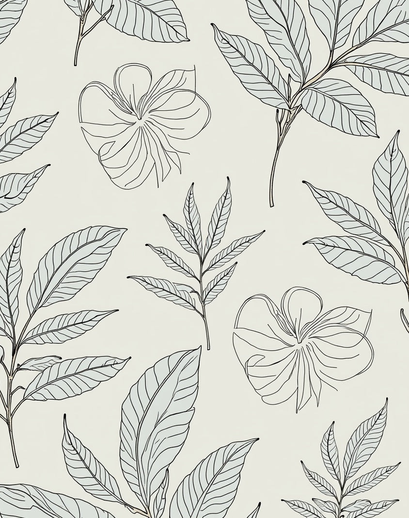 Botanical Line Art Floral Pattern Rug