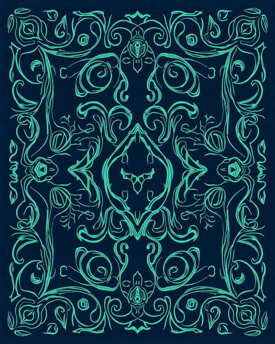 Ornate Teal Symmetry Design Rug