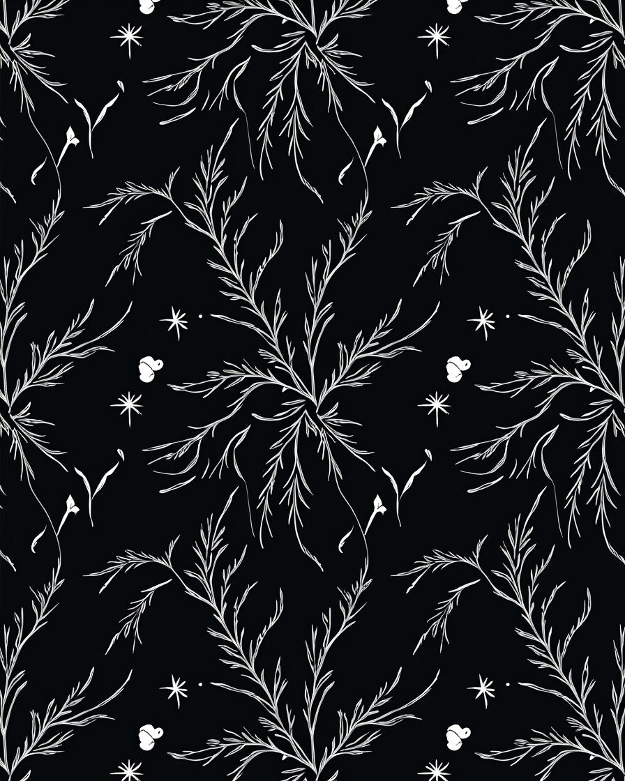 Dark White Botanical Swirl Accents Rug