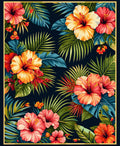 Vibrant Tropical Hibiscus Floral Pattern Rug