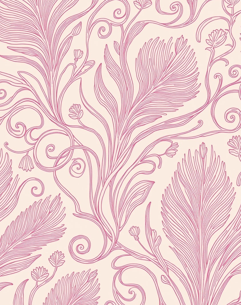 Pink Feather Swirl Art Nouveau Rug