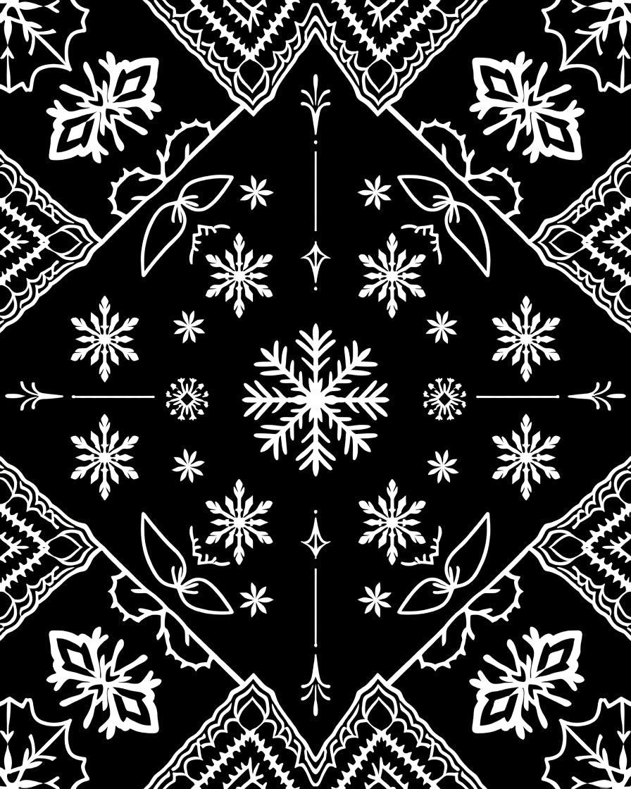 Black White Snowflake Mandala Tapestry Rug