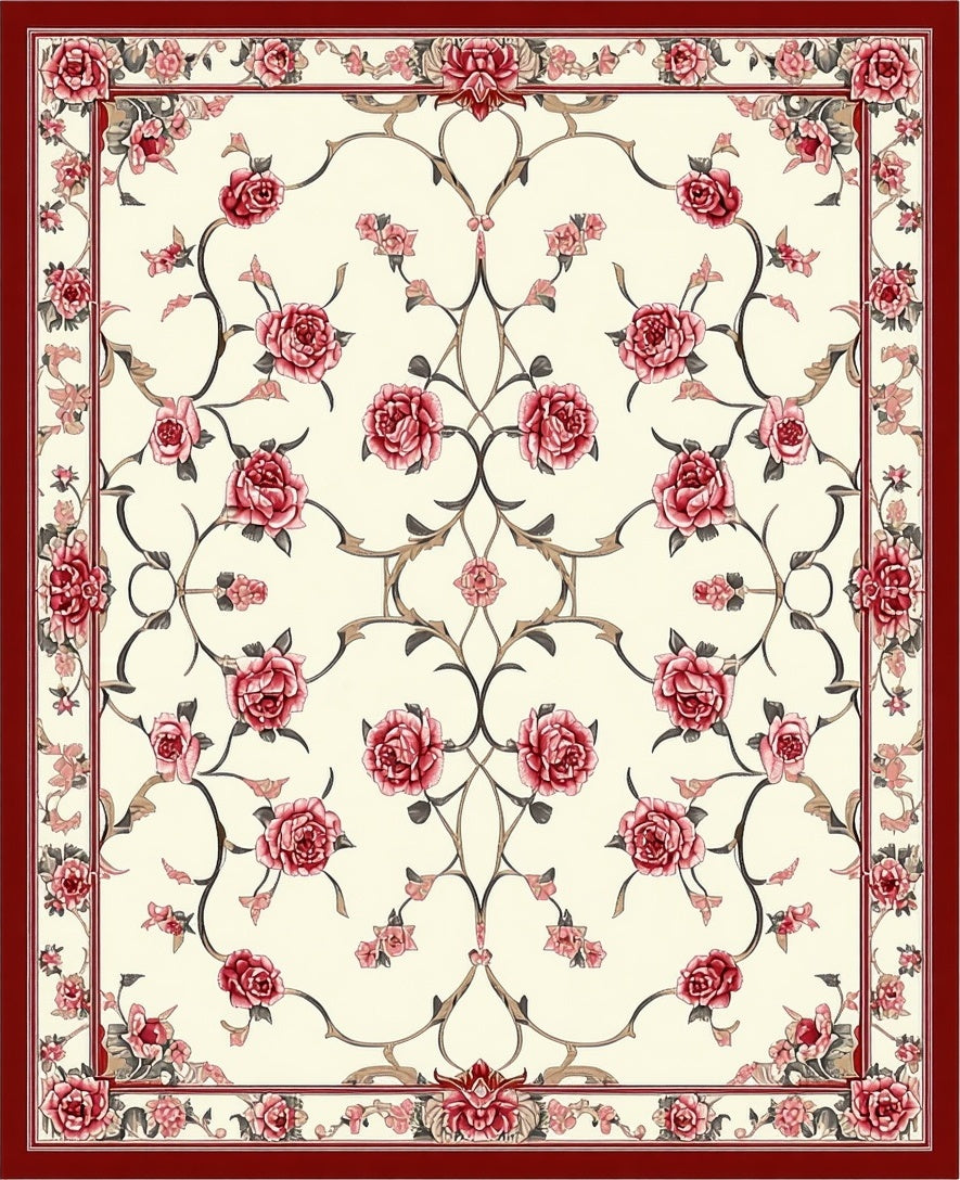 Ornate Rose Garden Floral Pattern Rug