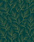 Dark Teal And Gold Leaf Pattern Rug