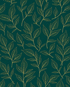 Dark Teal And Gold Leaf Pattern Rug