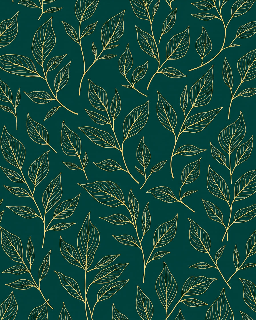 Dark Teal And Gold Leaf Pattern Rug