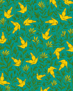 Yellow Birds And Green Leaves Pattern Rug