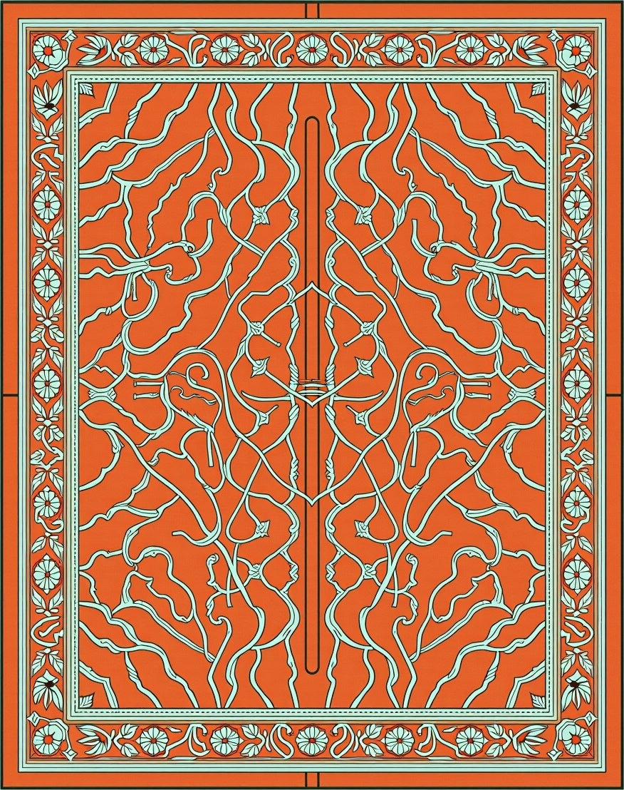 Orange Cyan Vine Mandala Rug