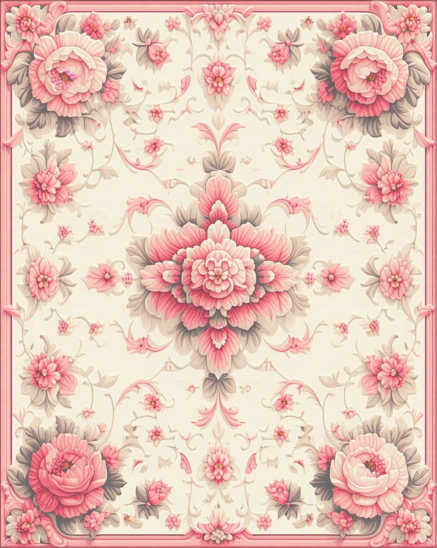Vintage Pink Floral Garden Pattern Rug