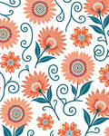 Orange Floral Swirl Pattern Design Rug