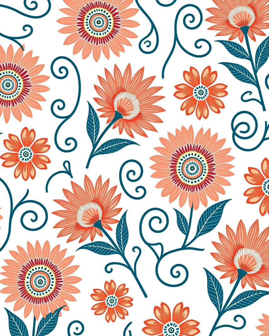 Orange Floral Swirl Pattern Design Rug