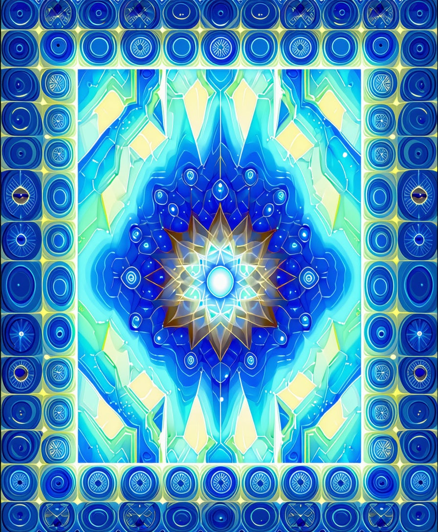 Blue Geometric Mandala Pattern Rug