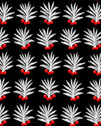 Black White Red Berry Palm fronds Rug