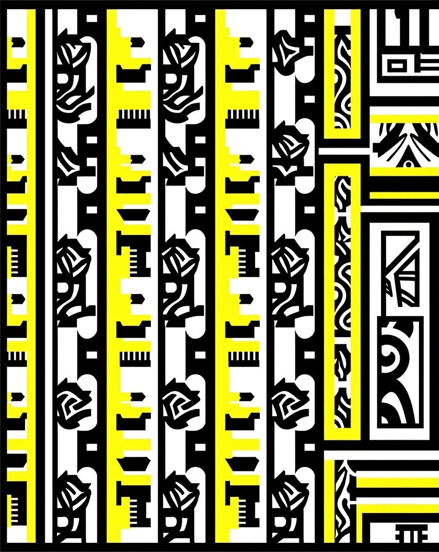 Abstract Black Yellow Stripe Design Rug
