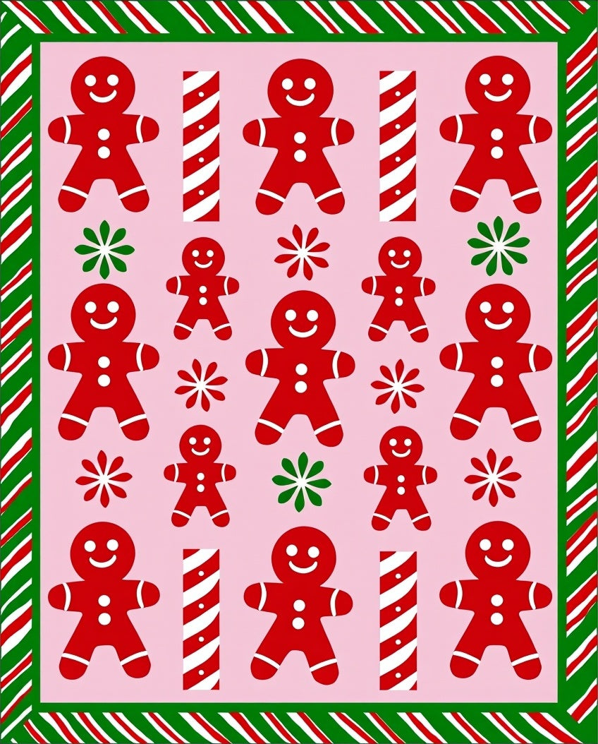 Cheerful Red Gingerbread Man Candy Cane Rug
