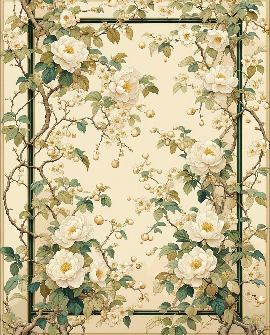 Floral Branches With Cream Blooms Rug