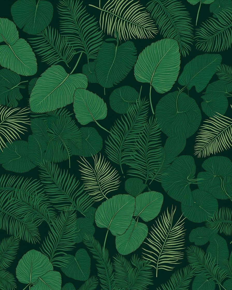 Lush Green Tropical Foliage Pattern Rug