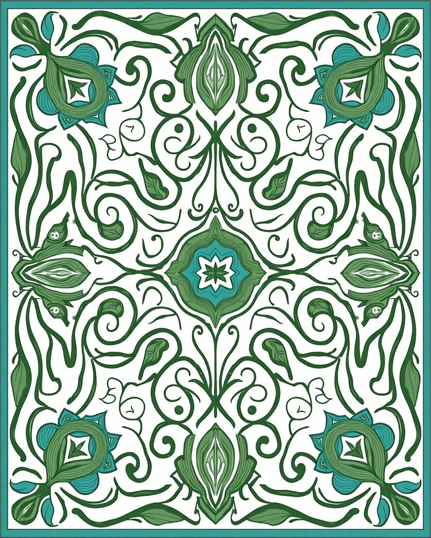 Green Floral Art Nouveau Pattern Rug