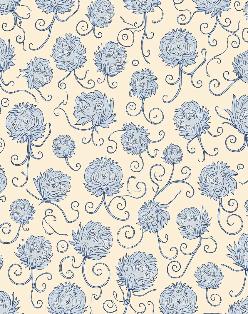 Light Blue Floral Swirl Pattern Rug