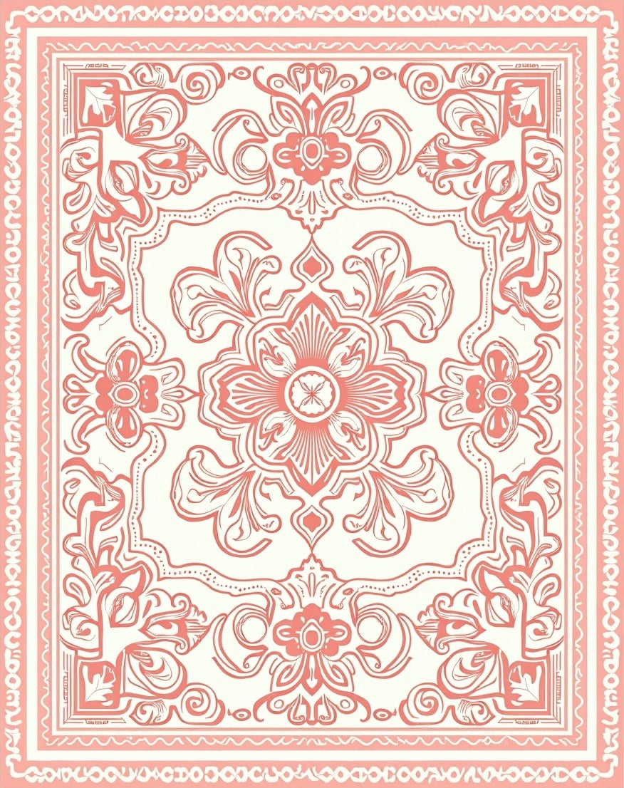 Coral Floral Medallion Pattern Rug