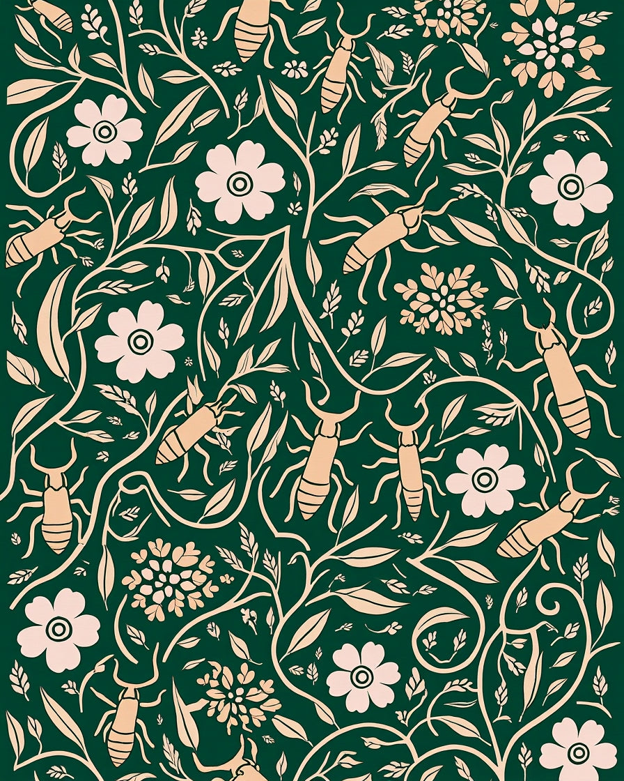 Nature Inspired Bug Flower Pattern Rug
