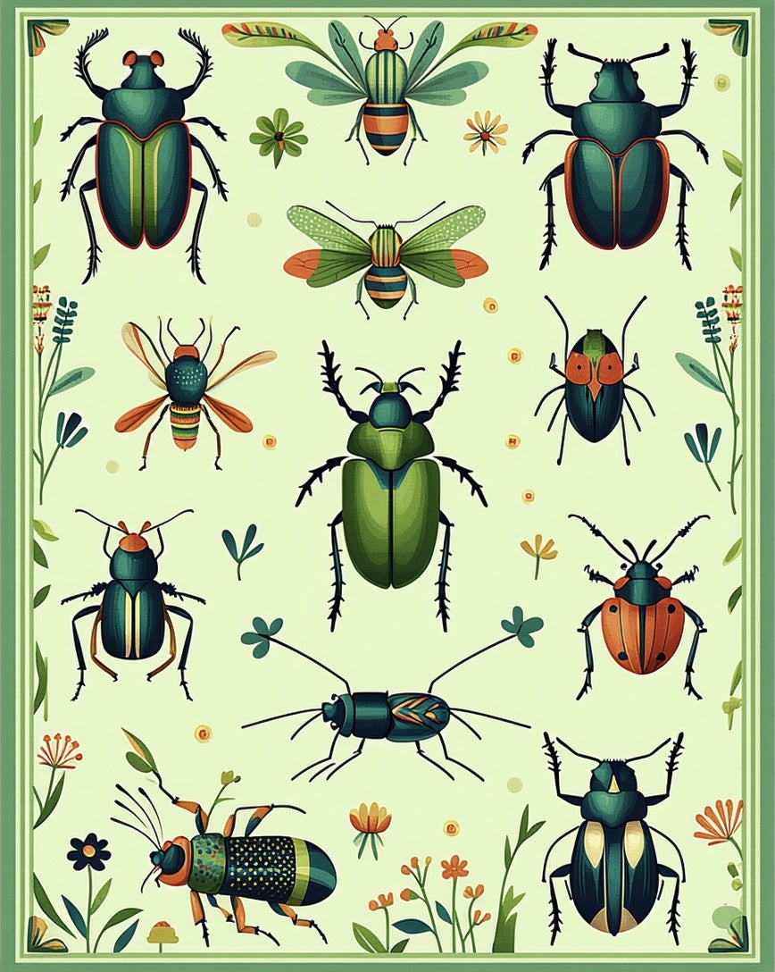 Whimsical Insect Garden Pattern Rug