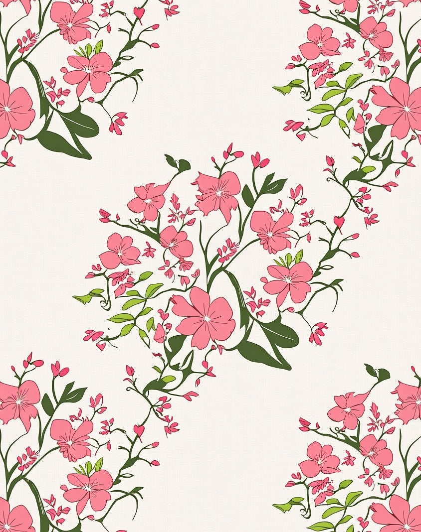 Pink Floral Branch Pattern Rug