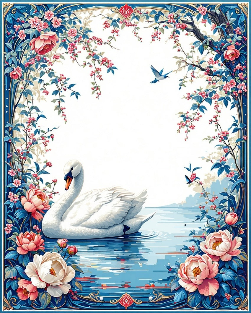 Swan Garden Floral Nature Pattern Rug
