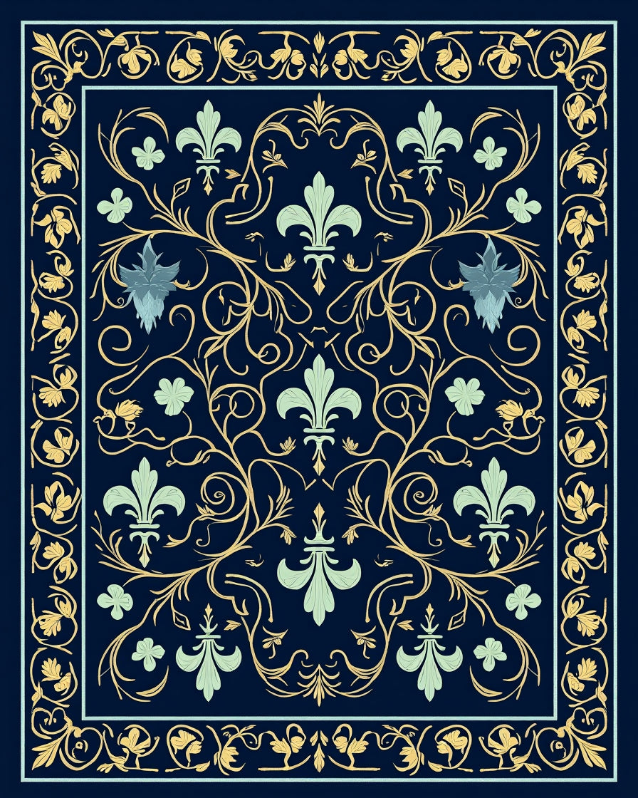 Elegant Floral Swirls With Fleur De Lis Rug