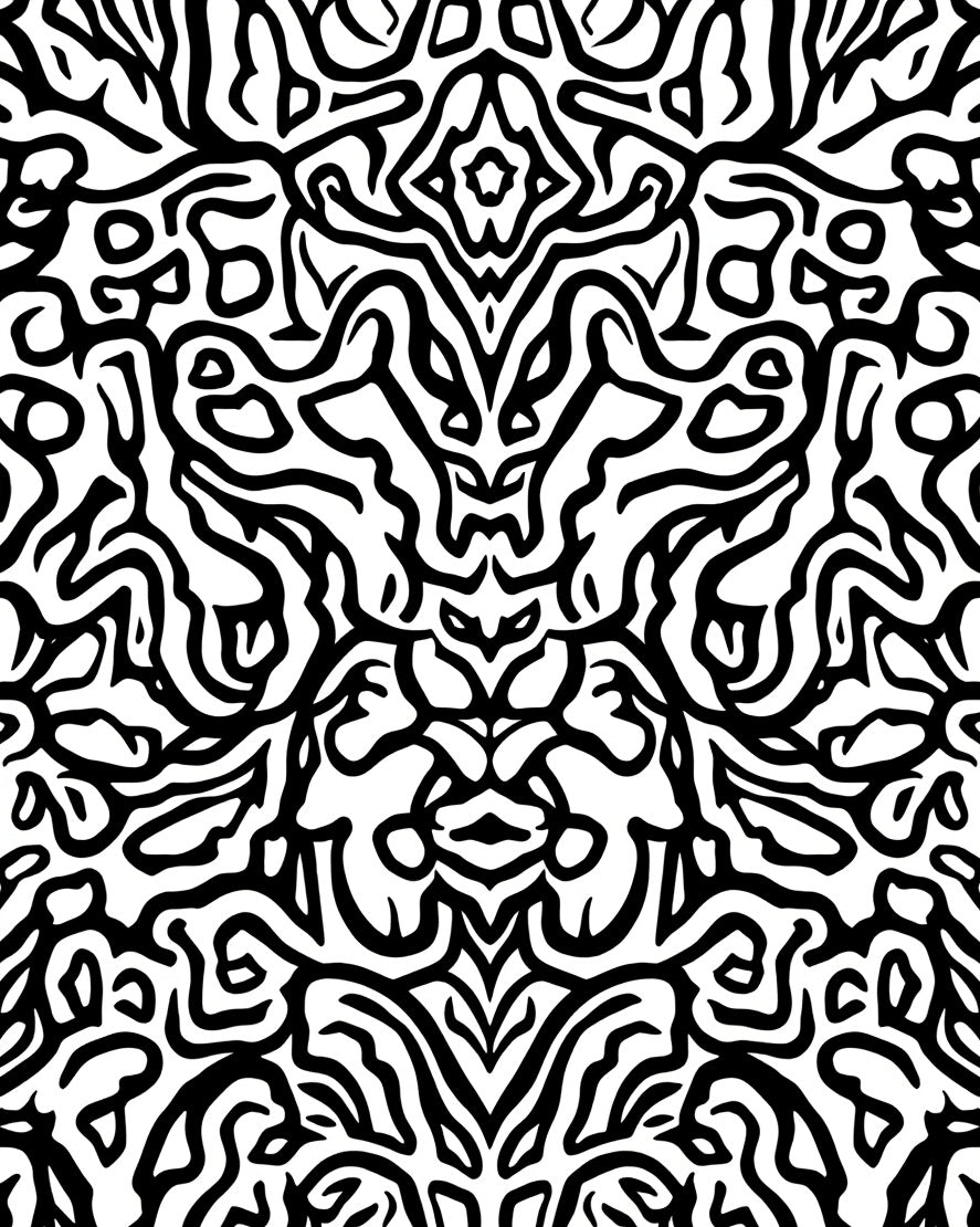 Intricate Abstract Black White Organic Design Rug