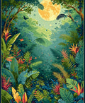 Lush Jungle Scene With Full Moon Rug