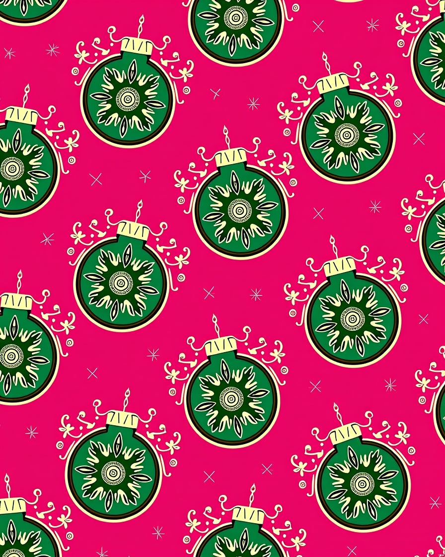 Bright Pink Green Snowflake Ornament Rug