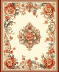 Ornate Coral Floral Scrollwork Rug